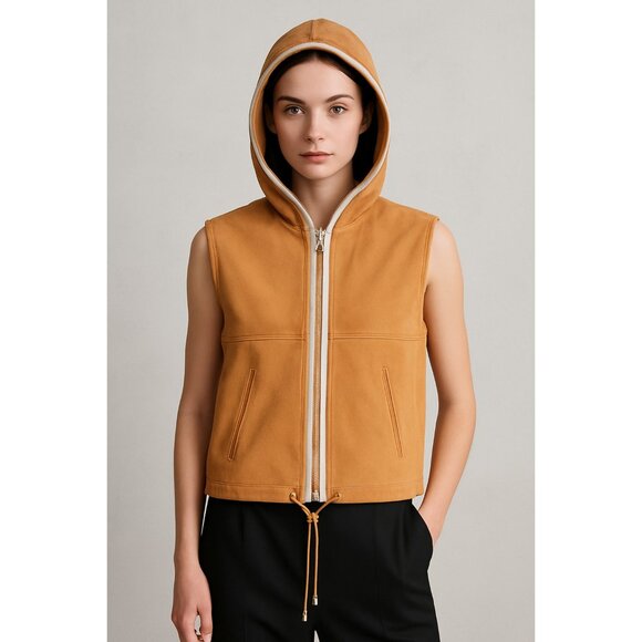 YOGO by Goes Goat Jackets & Blazers - YOGO by Goes Goat Suede Hooded Vest Tan Leather Sleeveless Jacket Size 40